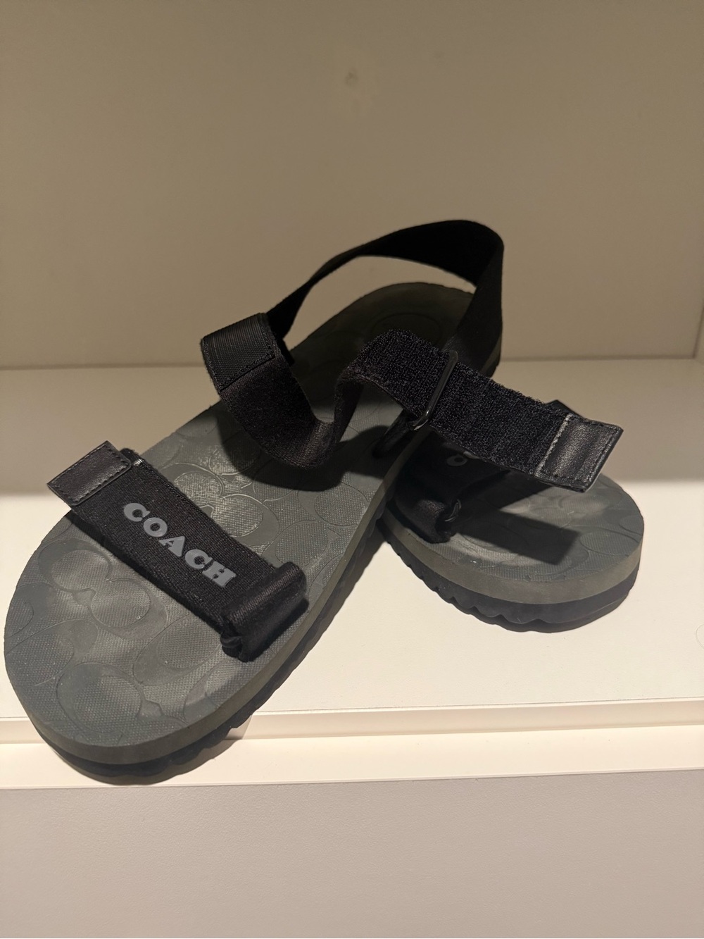 Coach mens Black and Gray Logo Strap Sandals